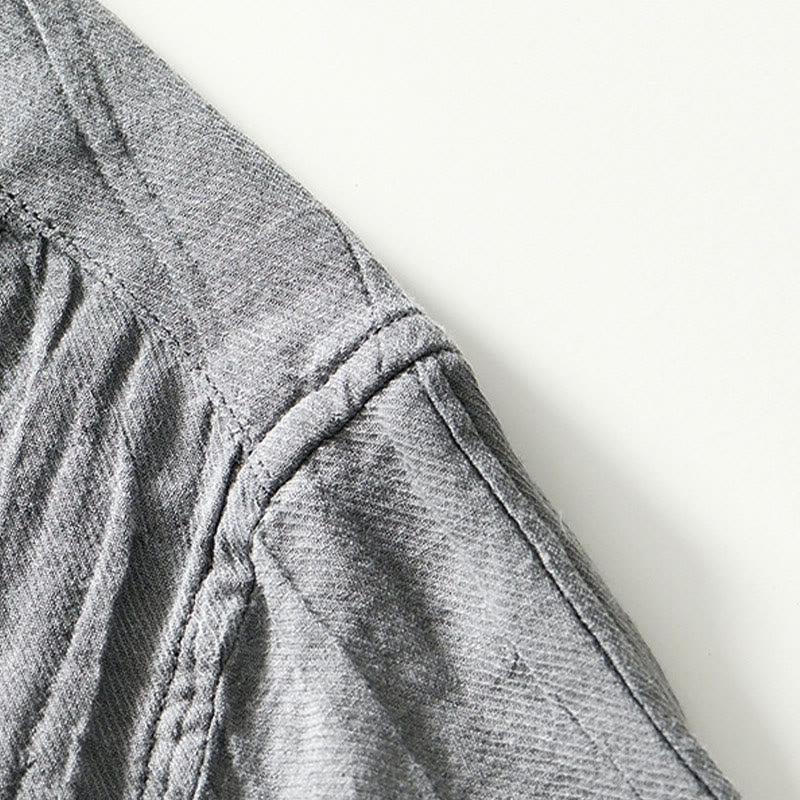 Buddha Stones Herrenhemd mit halblangem Knopf und schlichtem Revers aus Ramie-Leinen - image 13