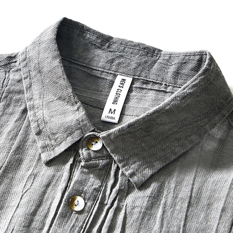 Buddha Stones Herrenhemd mit halblangem Knopf und schlichtem Revers aus Ramie-Leinen - image 9