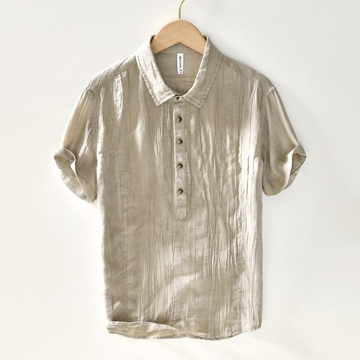 Buddha Stones Herrenhemd mit halblangem Knopf und schlichtem Revers aus Ramie-Leinen - Blassgoldenrode - US/UK/AU44, EU54 (4XL) - image 0