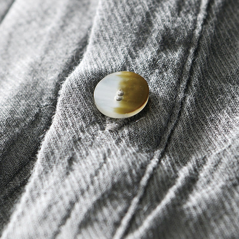 Buddha Stones Herrenhemd mit halblangem Knopf und schlichtem Revers aus Ramie-Leinen - image 10