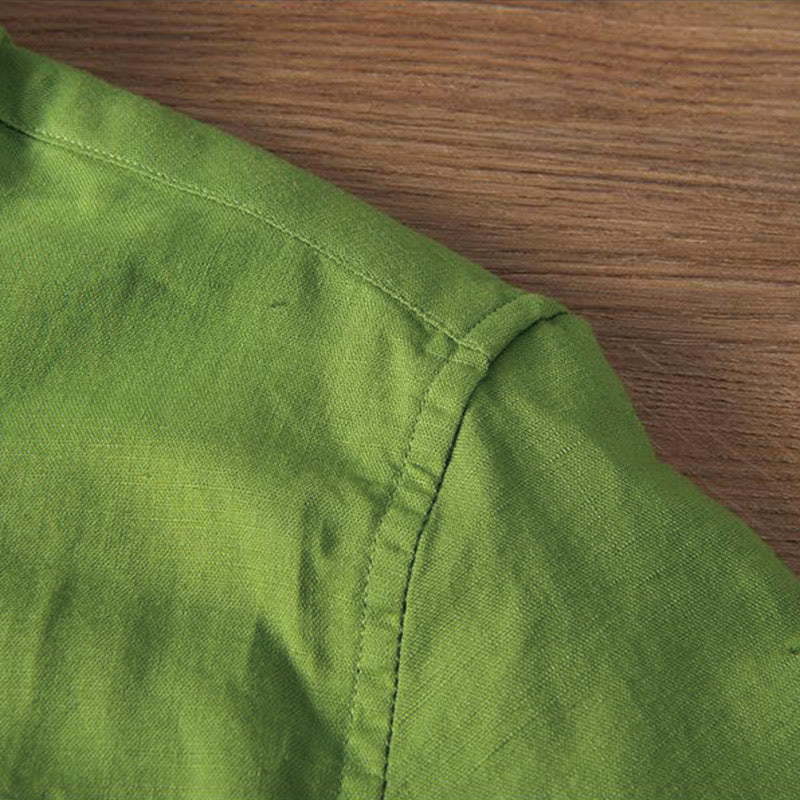 Buddha Stones Soft Stickerei Kranichmuster Stehkragen Baumwolle Leinen Halbknopf Herrenhemd - image 14