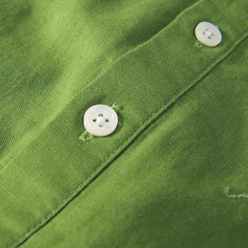 Buddha Stones Soft Stickerei Kranichmuster Stehkragen Baumwolle Leinen Halbknopf Herrenhemd - image 11