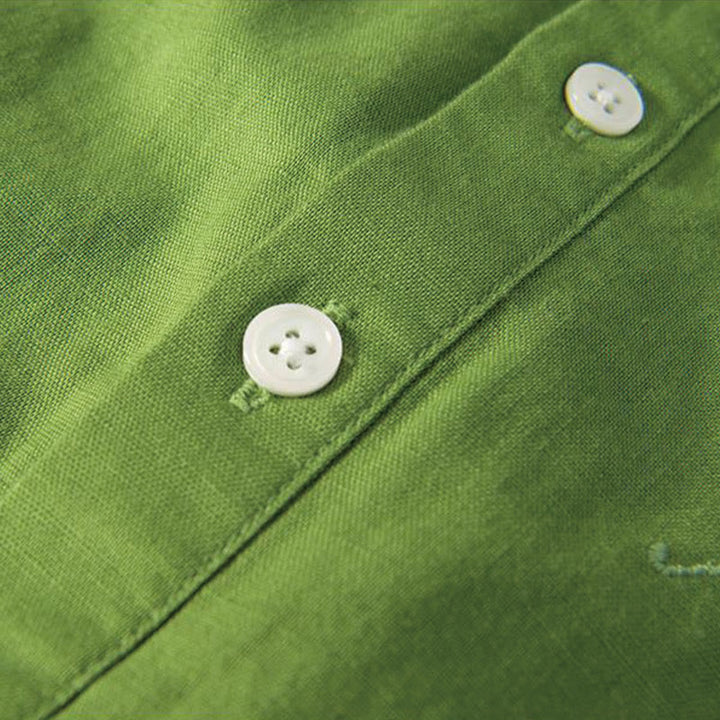 Buddha Stones Soft Stickerei Kranichmuster Stehkragen Baumwolle Leinen Halbknopf Herrenhemd - image 11