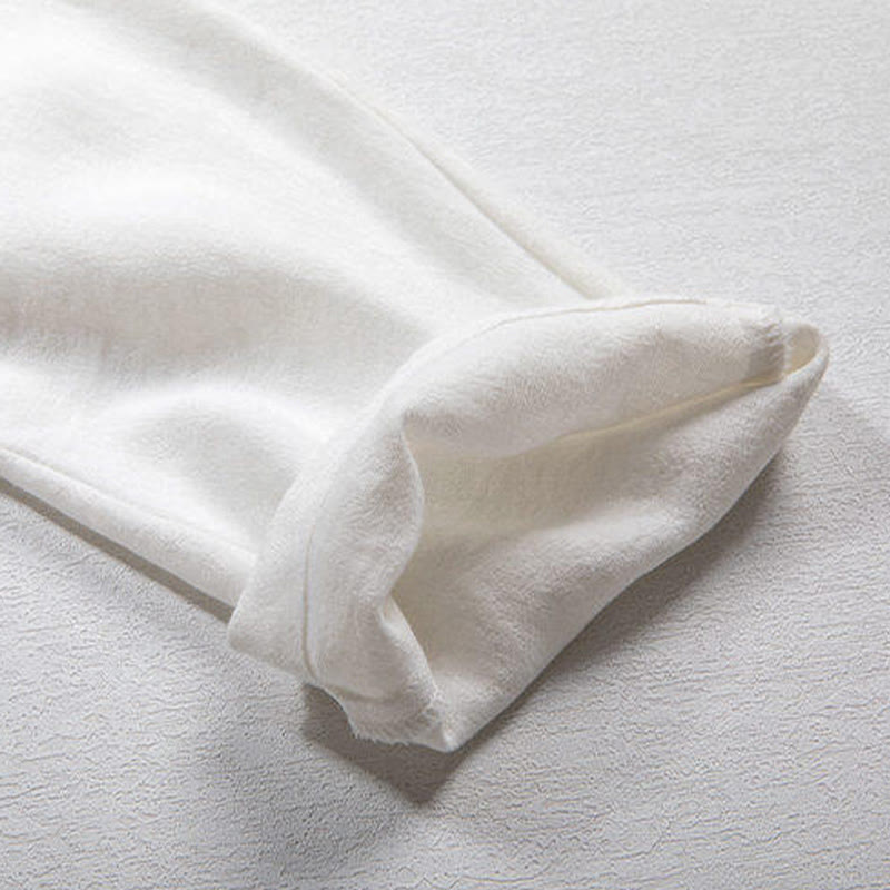 Buddha Stones Weißes Herrenhemd aus Leinen mit Froschknöpfen und Dreiviertelärmeln - image 5