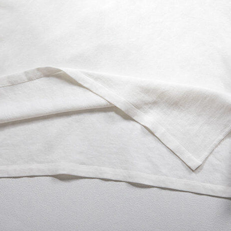 Buddha Stones Weißes Herrenhemd aus Leinen mit Froschknöpfen und Dreiviertelärmeln - image 4