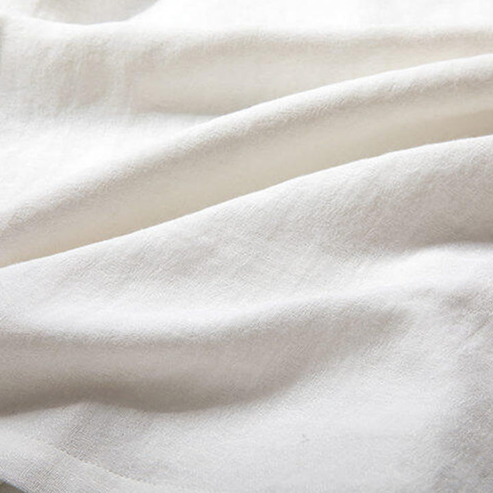 Buddha Stones Weißes Herrenhemd aus Leinen mit Froschknöpfen und Dreiviertelärmeln - image 3