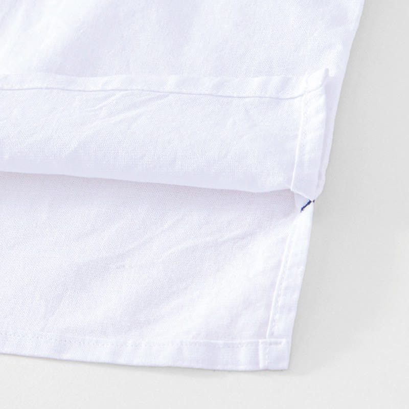 Buddha Stones Weiches, schlichtes Herrenhemd mit Froschknopf und Rundhalsausschnitt aus Baumwolle und Leinen mit halben Knöpfen - image 20