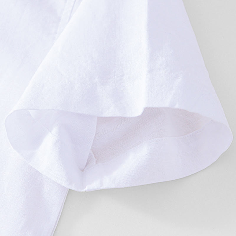 Buddha Stones Weiches, schlichtes Herrenhemd mit Froschknopf und Rundhalsausschnitt aus Baumwolle und Leinen mit halben Knöpfen - image 19