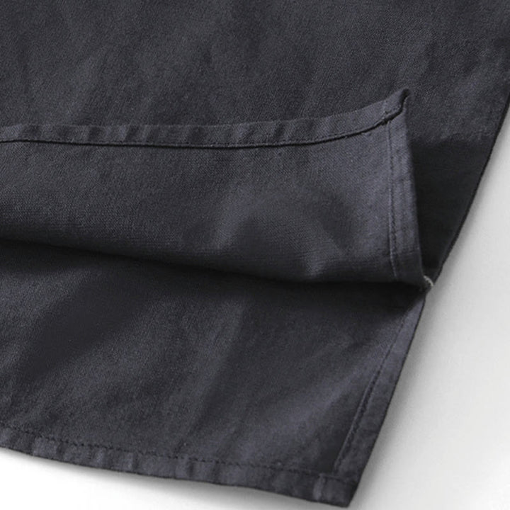 Buddha Stones Weiches, schlichtes Herrenhemd mit Froschknopf und Rundhalsausschnitt aus Baumwolle und Leinen mit halben Knöpfen - image 14