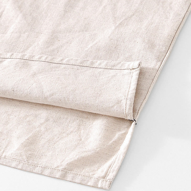 Buddha Stones Weiches, schlichtes Herrenhemd mit Froschknopf und Rundhalsausschnitt aus Baumwolle und Leinen mit halben Knöpfen - image 4