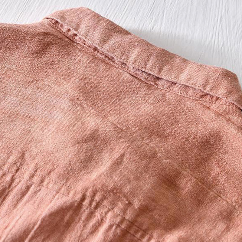 Buddha Stones Herrenhemd aus Leinen mit kurzem Revers und halben Knöpfen, schlichtes Design - image 14