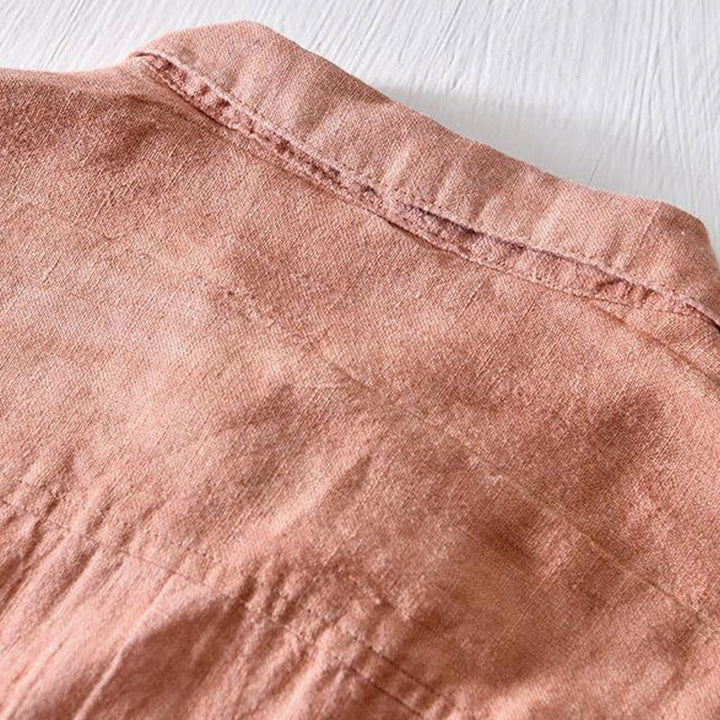 Buddha Stones Herrenhemd aus Leinen mit kurzem Revers und halben Knöpfen, schlichtes Design - image 14