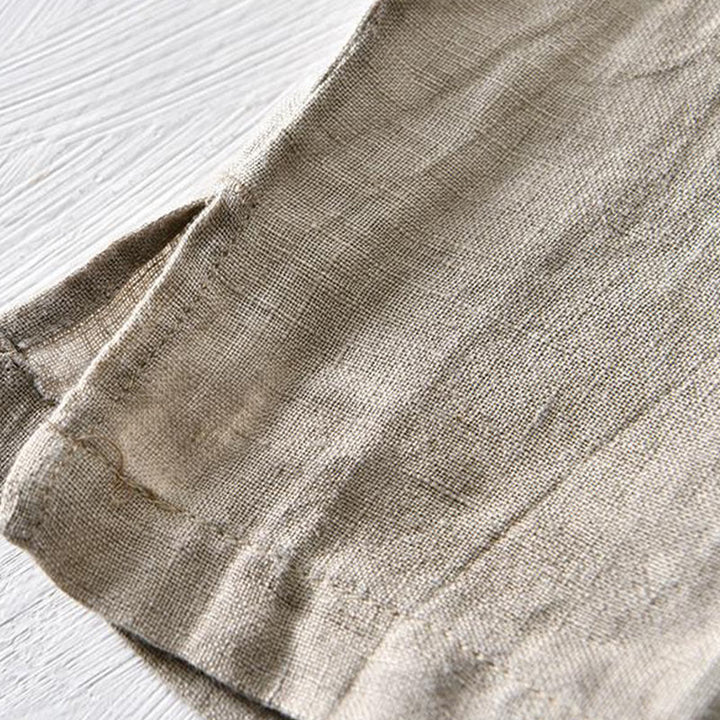 Buddha Stones Herrenhemd aus Leinen mit kurzem Revers und halben Knöpfen, schlichtes Design - image 3