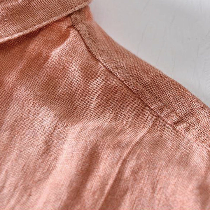 Buddha Stones Herrenhemd aus Leinen mit kurzem Revers und halben Knöpfen, schlichtes Design - image 15