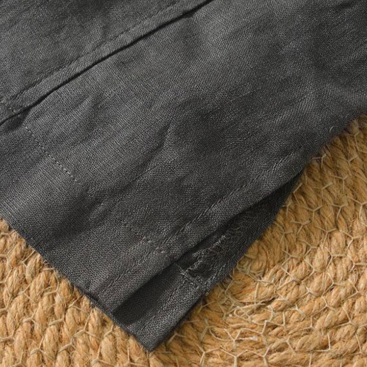 Buddha Stones Lässiges, schlichtes Herrenhemd aus Leinen mit V-Ausschnitt und kurzen Ärmeln - image 20