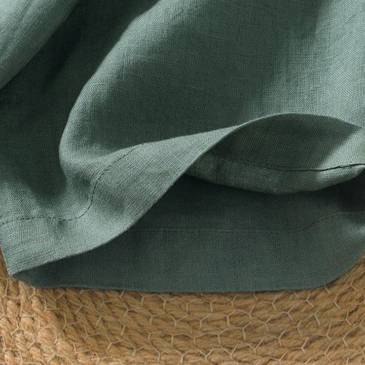 Buddha Stones Lässiges, schlichtes Herrenhemd aus Leinen mit V-Ausschnitt und kurzen Ärmeln - image 14