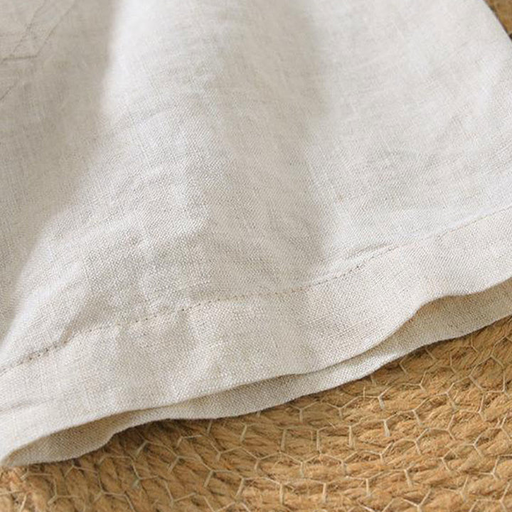 Buddha Stones Lässiges, schlichtes Herrenhemd aus Leinen mit V-Ausschnitt und kurzen Ärmeln - image 3