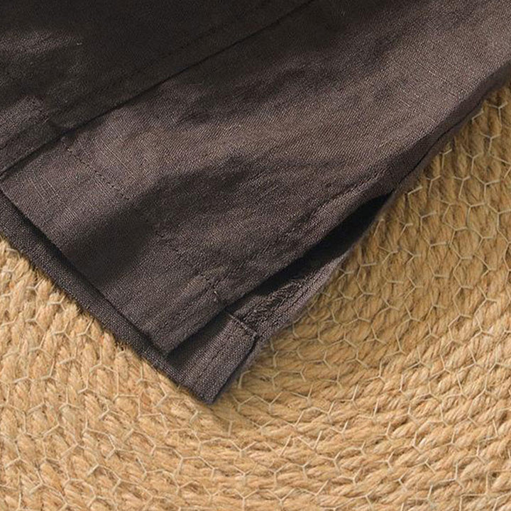 Buddha Stones Lässiges, schlichtes Herrenhemd aus Leinen mit V-Ausschnitt und kurzen Ärmeln - image 9