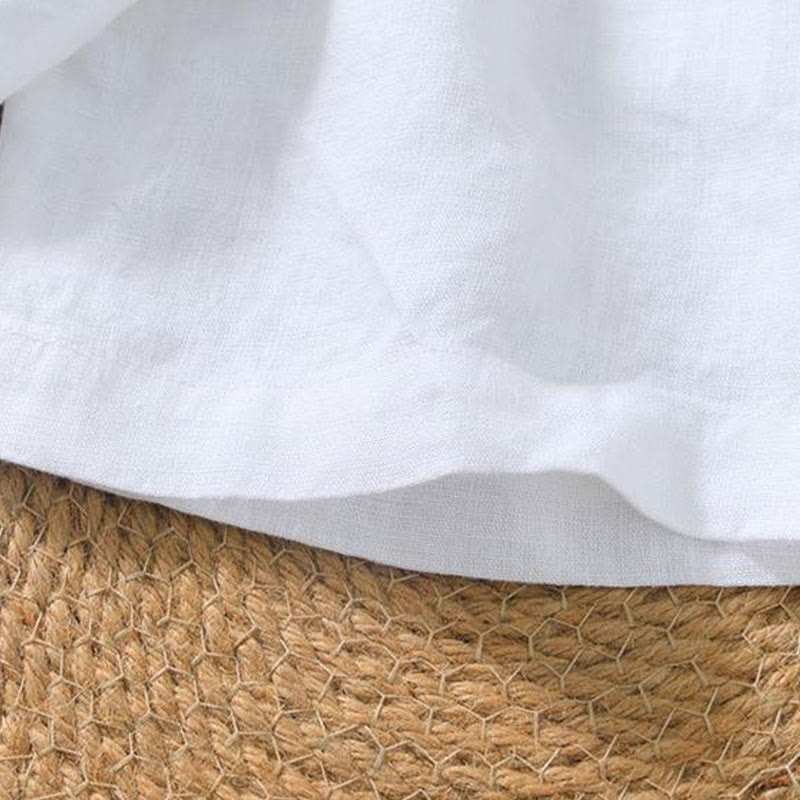 Buddha Stones Lässiges, schlichtes Herrenhemd aus Leinen mit V-Ausschnitt und kurzen Ärmeln - image 24