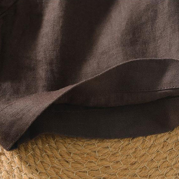 Buddha Stones Lässiges, schlichtes Herrenhemd aus Leinen mit V-Ausschnitt und kurzen Ärmeln - image 10