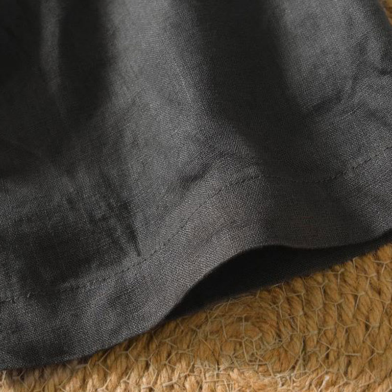 Buddha Stones Lässiges, schlichtes Herrenhemd aus Leinen mit V-Ausschnitt und kurzen Ärmeln - image 19