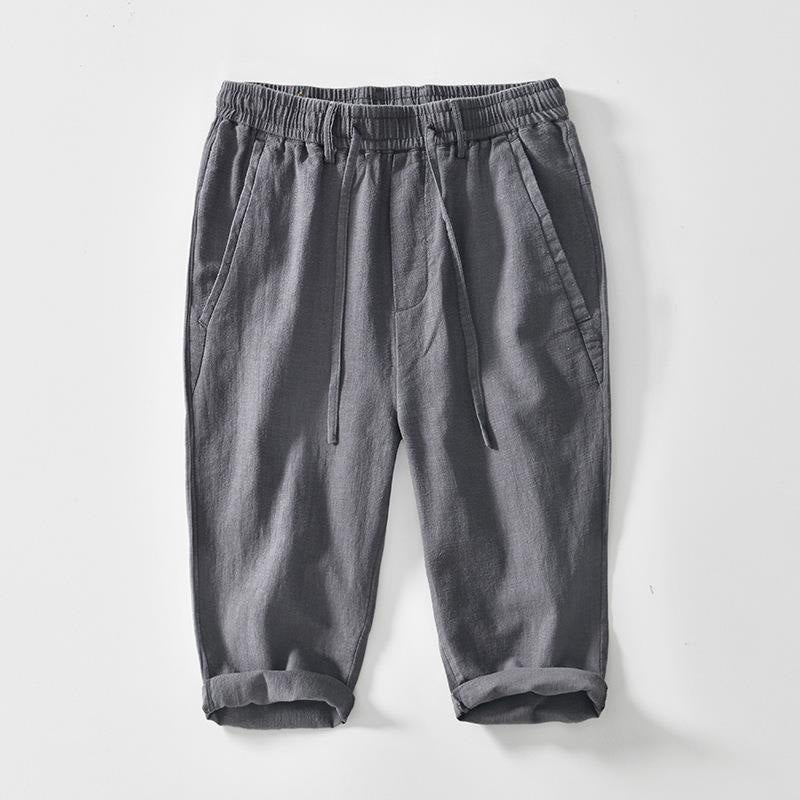 Buddha Stones Kordelzug Schlichtes Design 7-8 Länge Baumwollleinen Herrenhose mit Taschen - Dunkelgrau - US/ UK/AU42，EU52 (3XL) - image 10