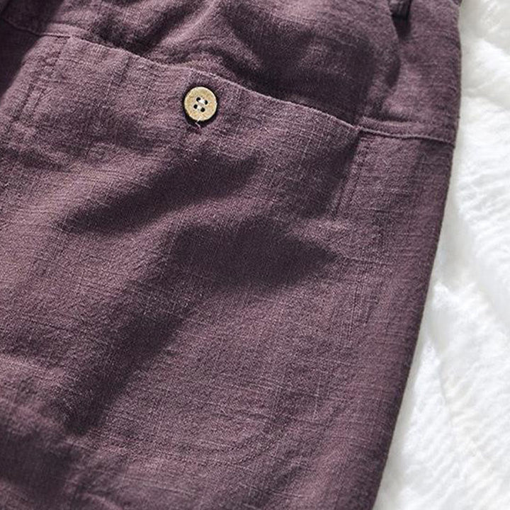 Buddha Stones Vielseitige, lässige Herrenhose aus Baumwollleinen mit Kordelzug in der Länge 7–8 mit Taschen