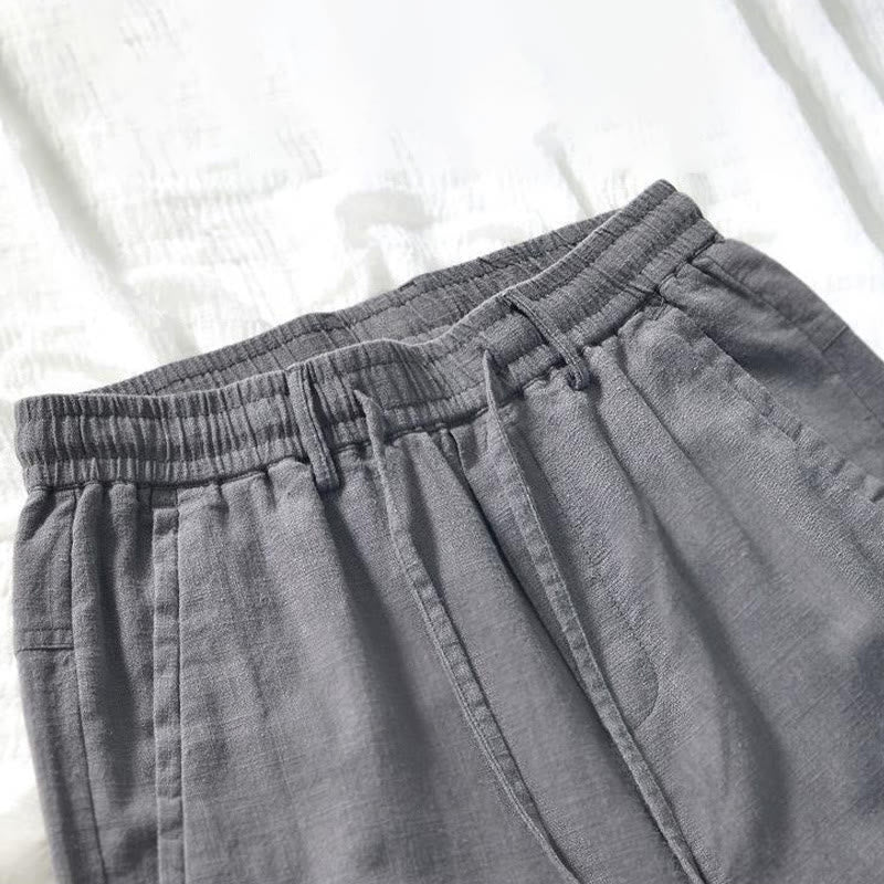 Buddha Stones Kordelzug Schlichtes Design 7-8 Länge Baumwollleinen Herrenhose mit Taschen - image 11