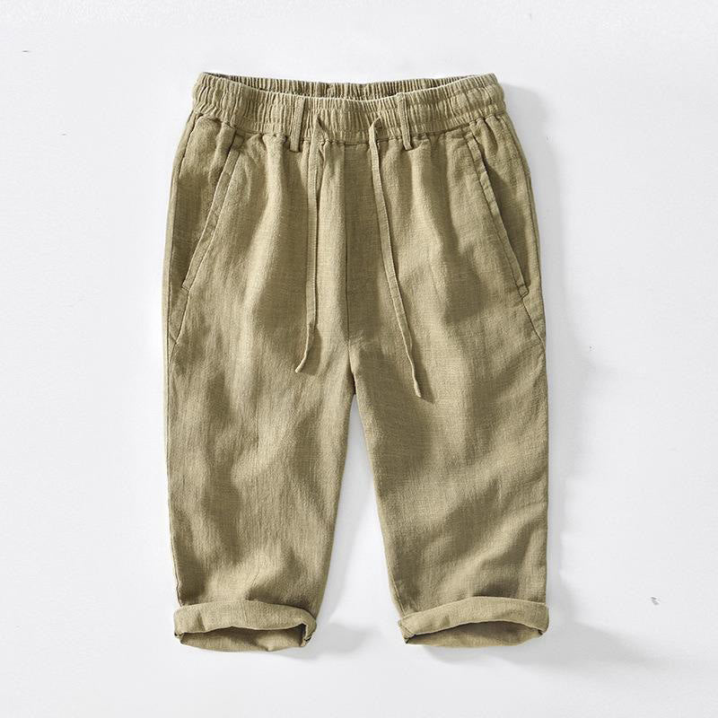 Buddha Stones Kordelzug Schlichtes Design 7-8 Länge Baumwollleinen Herrenhose mit Taschen - Khaki - US/ UK/AU42，EU52 (3XL) - image 15