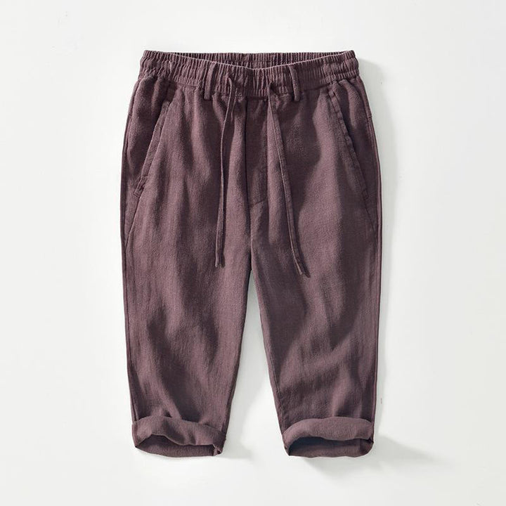 Buddha Stones Kordelzug Schlichtes Design 7-8 Länge Baumwollleinen Herrenhose mit Taschen - Braun - US/ UK/AU42，EU52 (3XL) - image 5