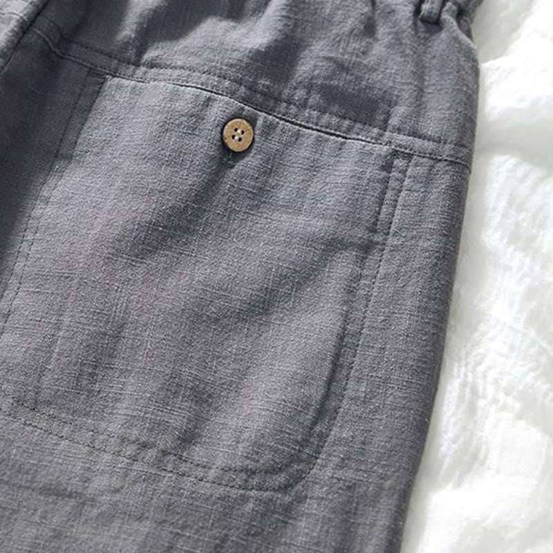 Buddha Stones Kordelzug Schlichtes Design 7-8 Länge Baumwollleinen Herrenhose mit Taschen - image 13