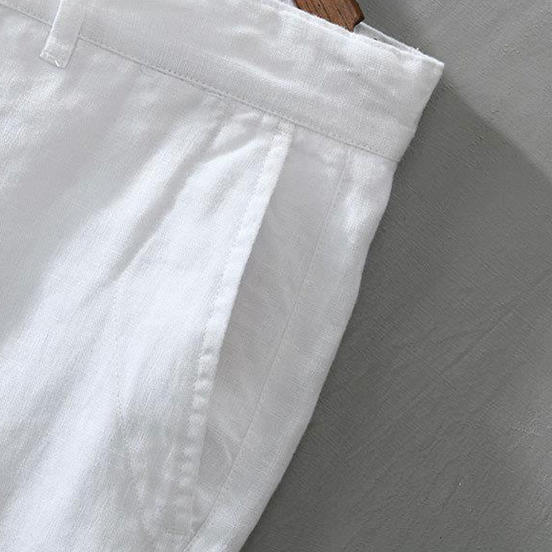Buddha Stones Einfarbige Leinen-Shorts mit Kordelzug und Taschen für Herren