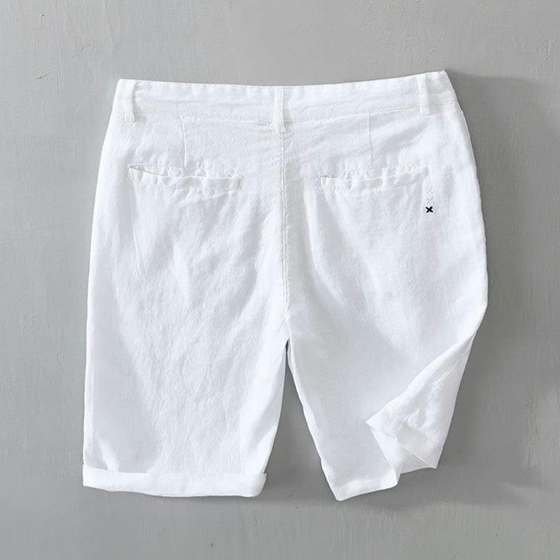Buddha Stones Einfarbige Leinen-Shorts mit Kordelzug und Taschen für Herren