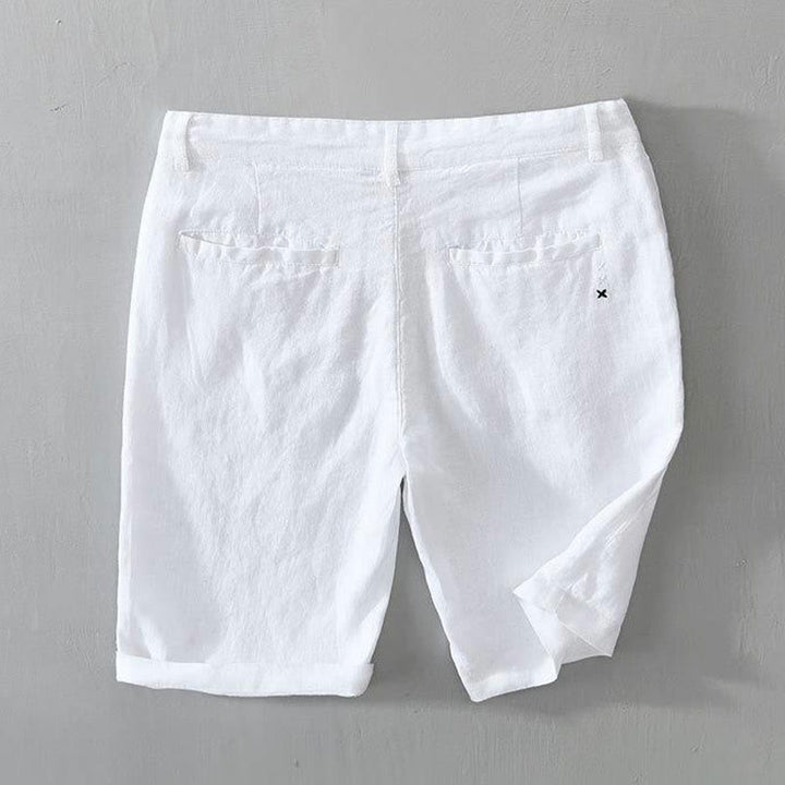 Buddha Stones Einfarbige Leinen-Shorts mit Kordelzug und Taschen für Herren
