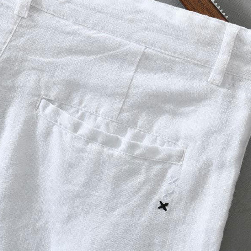 Buddha Stones Einfarbige Leinen-Shorts mit Kordelzug und Taschen für Herren