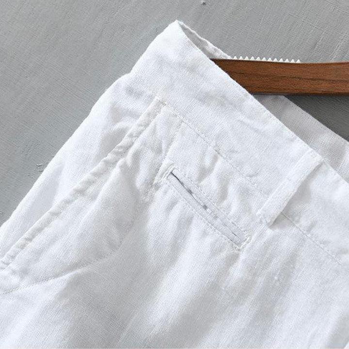 Buddha Stones Einfarbige Leinen-Shorts mit Kordelzug und Taschen für Herren