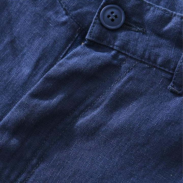 Buddha Stones Einfarbige Leinen-Shorts mit Kordelzug und Taschen für Herren
