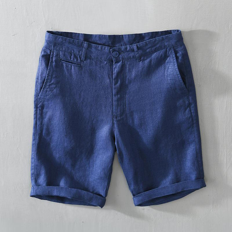 Buddha Stones Einfarbige Leinen-Shorts mit Kordelzug und Taschen für Herren