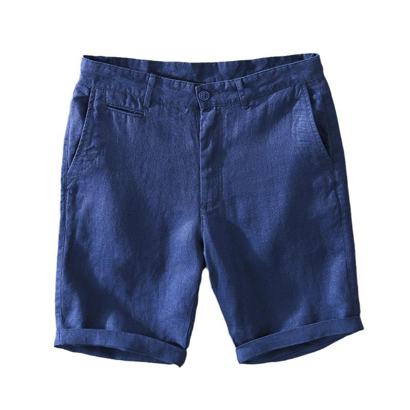 Buddha Stones Einfarbige Leinen-Shorts mit Kordelzug und Taschen für Herren