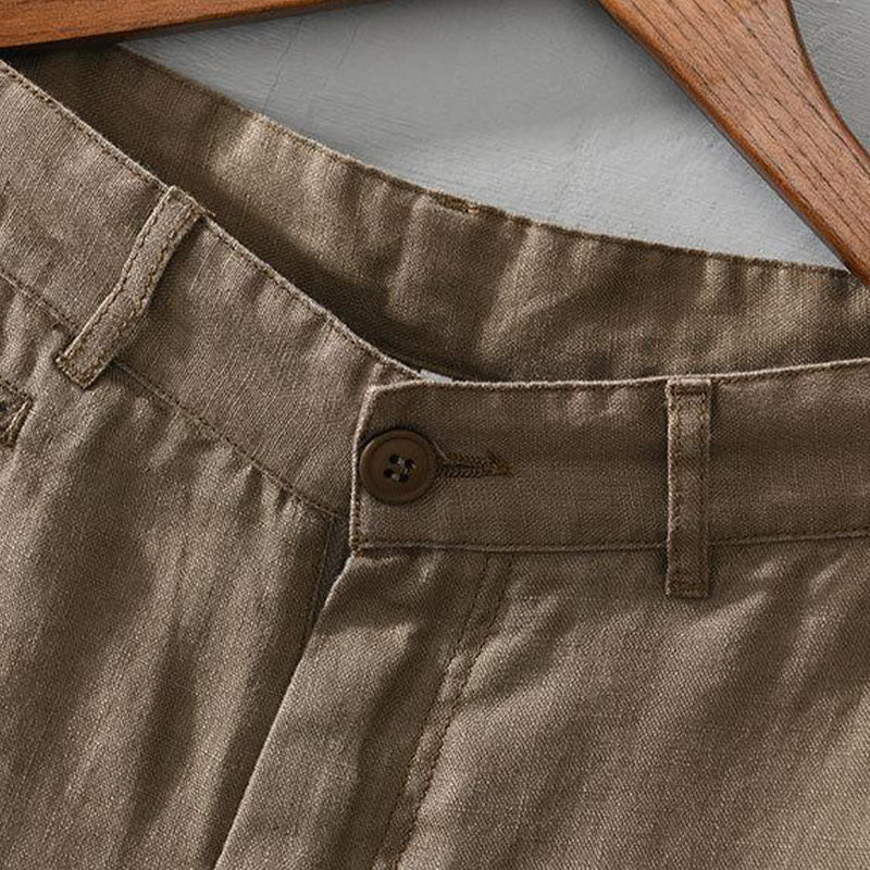 Buddha Stones Einfarbige Leinen-Shorts mit Kordelzug und Taschen für Herren - image 1