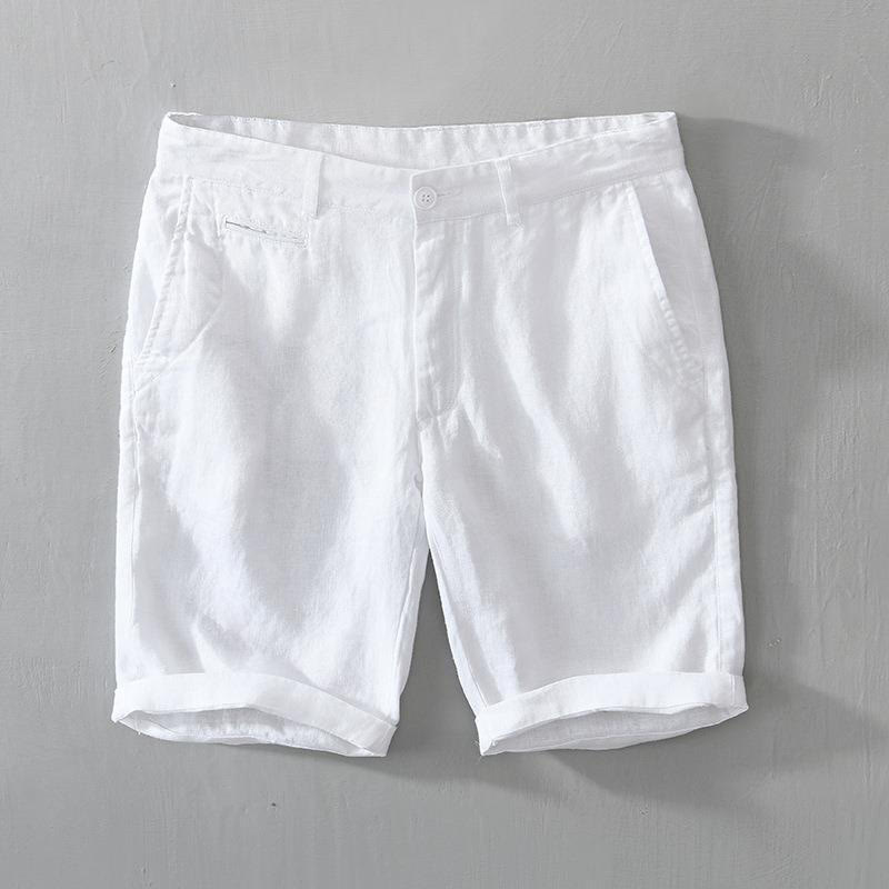 Buddha Stones Einfarbige Leinen-Shorts mit Kordelzug und Taschen für Herren