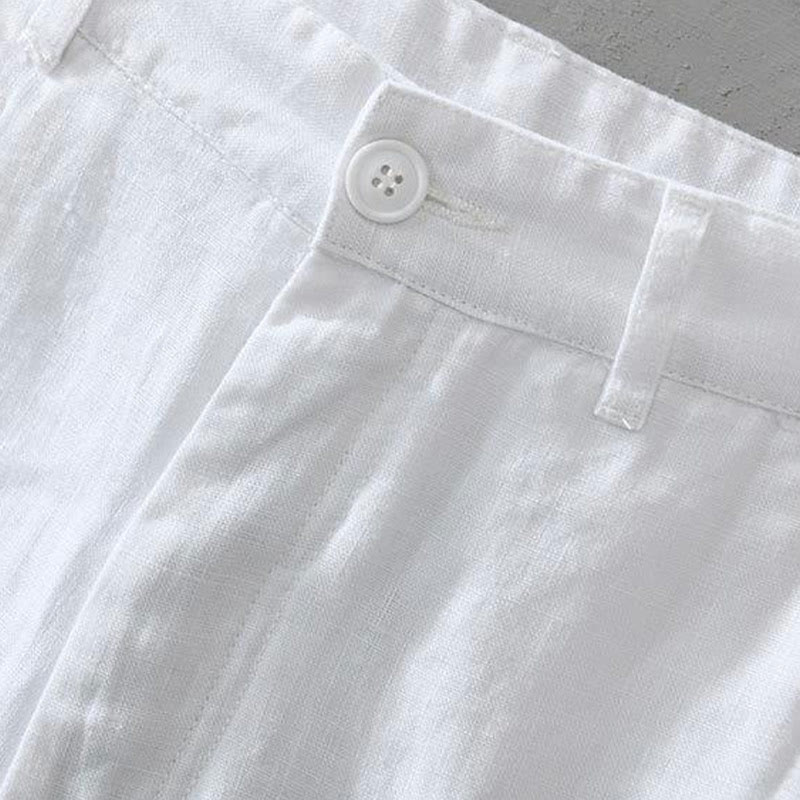Buddha Stones Einfarbige Leinen-Shorts mit Kordelzug und Taschen für Herren