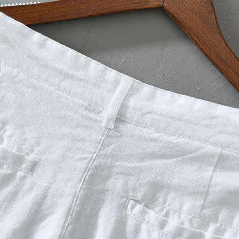 Buddha Stones Einfarbige Leinen-Shorts mit Kordelzug und Taschen für Herren