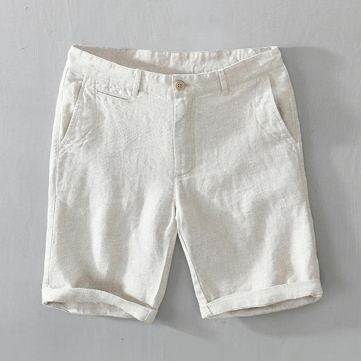 Buddha Stones Einfarbige Leinen-Shorts mit Kordelzug und Taschen für Herren