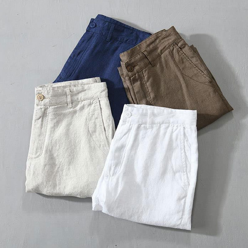 Buddha Stones Einfarbige Leinen-Shorts mit Kordelzug und Taschen für Herren - image 18