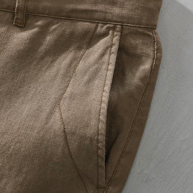 Buddha Stones Einfarbige Leinen-Shorts mit Kordelzug und Taschen für Herren - image 2