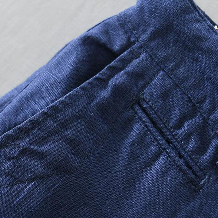 Buddha Stones Einfarbige Leinen-Shorts mit Kordelzug und Taschen für Herren
