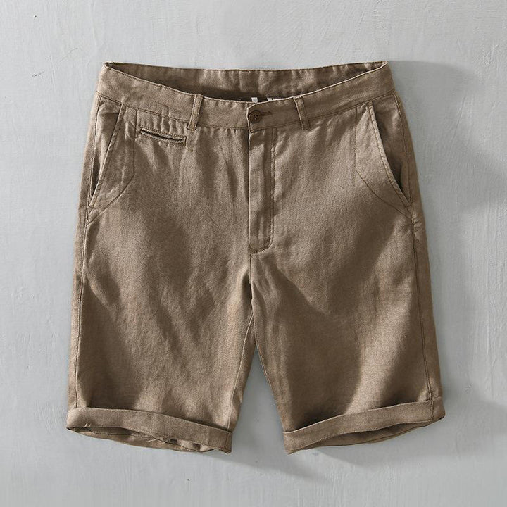 Buddha Stones Einfarbige Leinen-Shorts mit Kordelzug und Taschen für Herren