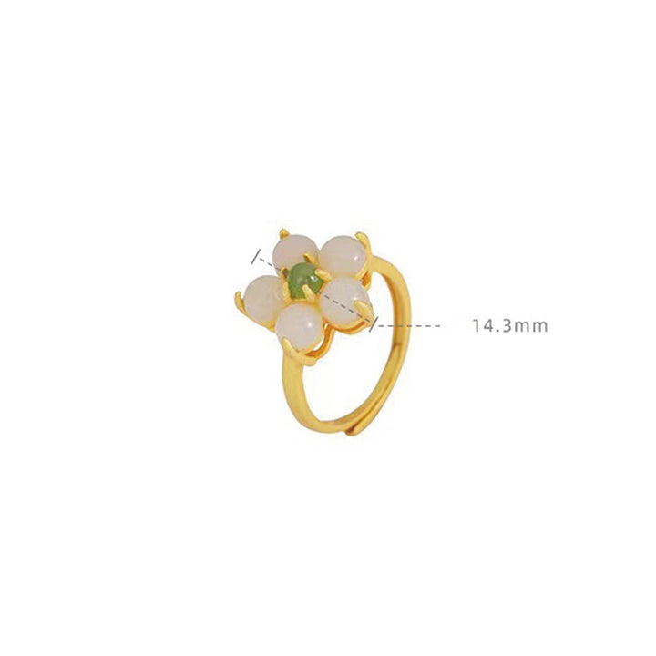 Buddha Stones 925 Sterling Silber Natürlicher Hetian Jade Pfirsichblüte Blume Glück Verstellbarer Ring