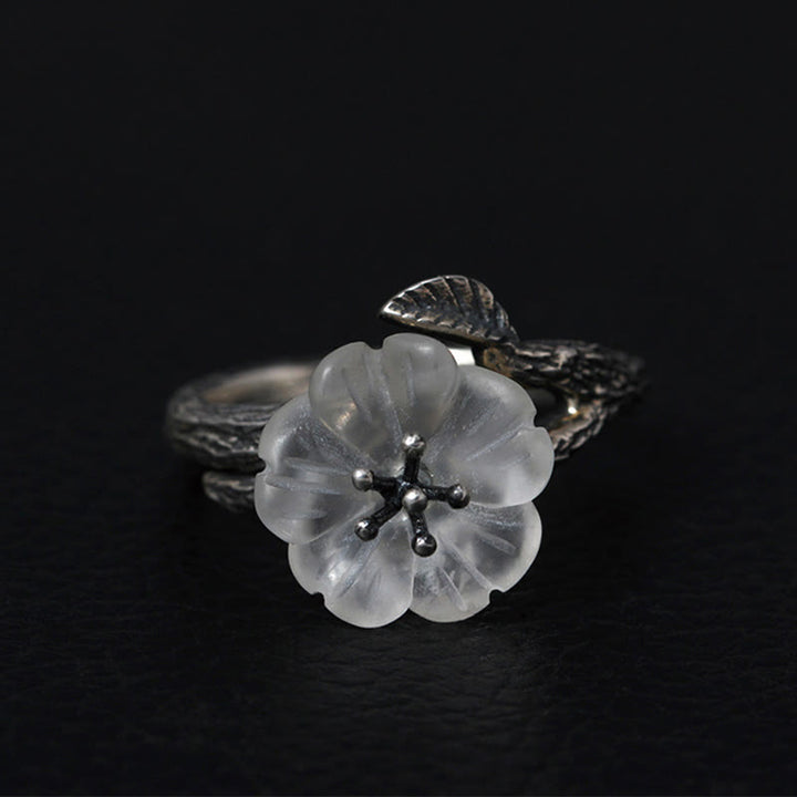 Buddha Stones 925 Sterling Silber Weißer Kristall Skelett Blume Verstellbarer Heilring - Retro-Stil (Innendurchmesser 17,5 mm) - image 9